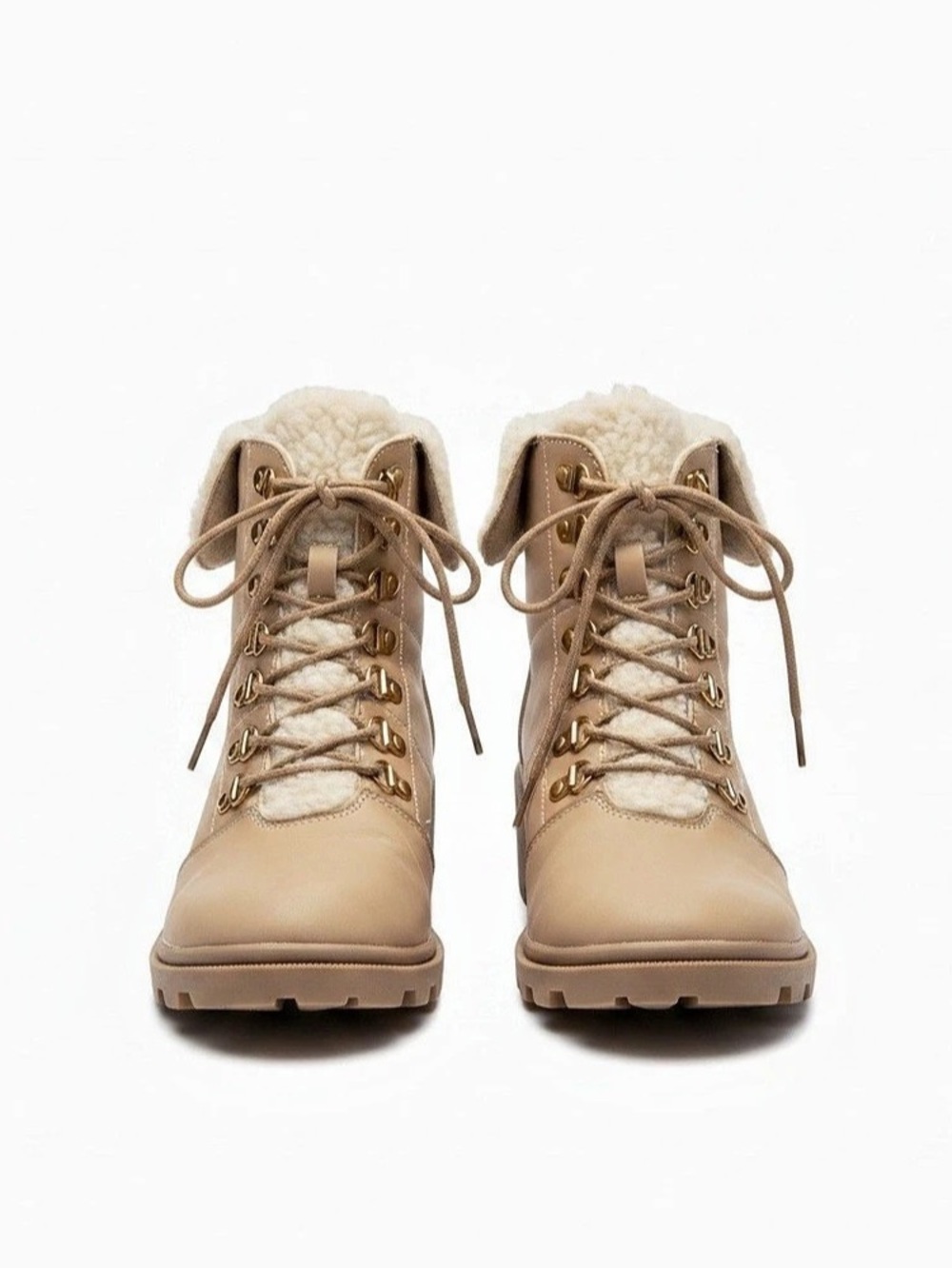 SHEIN Faux-Fur Cuff Lace-Up Boots in Brown Like New